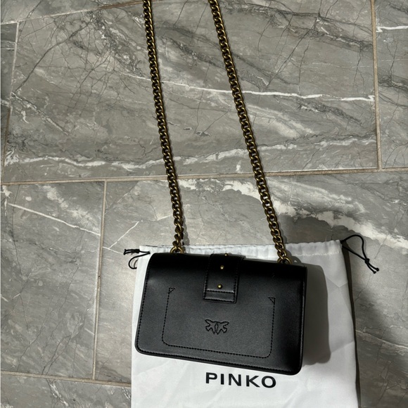 NWT PINKO Black Leather Love One Classic Shoulder Bag with Gold Chain & dust bag - Picture 12 of 12
